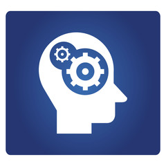 gear in human head icon in blue background
