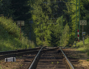Railway track in Rozmberk nad Vltavou station