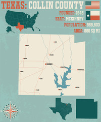 Detailed map of Collin county in Texas, USA