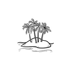 Island with palm trees hand drawn outline doodle icon