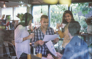 startup business group working at modern office.business people discussing ideas in the office teamwork brainstorming meeting concept