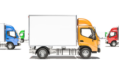 Box Trucks Positioned in Different Directions 3d rendering