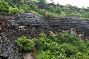 Fototapeta na wymiar The view of Ajanta caves, the rock-cut Buddhist monuments.