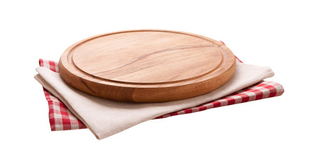 Pizza board, napkin isolated. Top view mockup