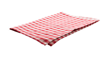 Napkin isolated on white. Multi-colored linen napkins for restaurant. Mock up for design. Top view.