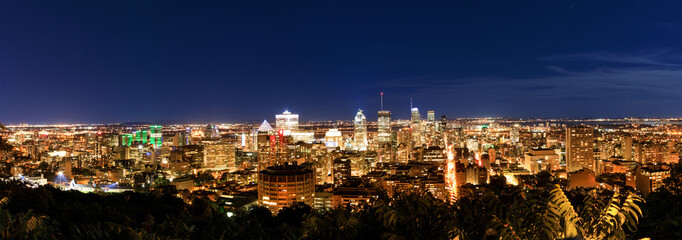 Montreal at night, view from Belvedere with amazing autumn colorful leaves. Beautiful panorama of...