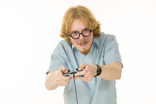 Gamer man holding gaming pad