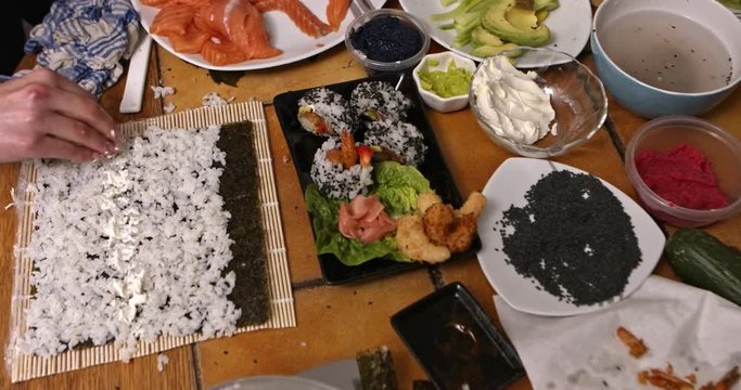 Table with sushi ingredients