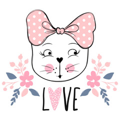Cute cat vector design. Girly kittens. Fashion Cat's face.