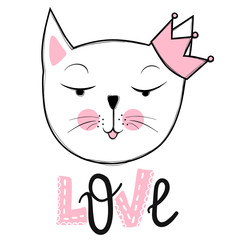 Cute cat vector design. Girly kittens. Fashion Cat's face.