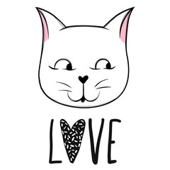 Cute cat vector design. Girly kittens. Fashion Cat's face.