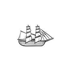 Sailing ship hand drawn outline doodle icon. Vintage sailboat, adventure and sailing, cruise travel concept. Vector sketch illustration for print, web, mobile and infographics on white background.