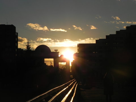 sunset in city