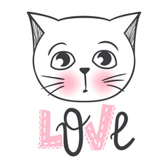 Cute cat vector design. Girly kittens. Fashion Cat's face.