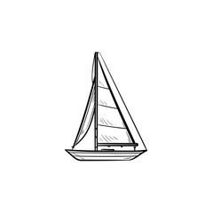 Sailboat hand drawn outline doodle icon. Boat travel and yacht, water transport, recreation concept. Vector sketch illustration for print, web, mobile and infographics on white background.