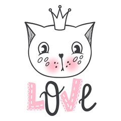 Cute cat vector design. Girly kittens. Fashion Cat's face.