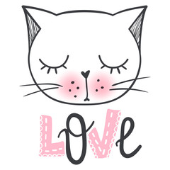 Cute cat vector design. Girly kittens. Fashion Cat's face.