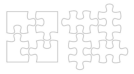Set of puzzle pieces. Jigsaw puzzle four vector flat blank templates set