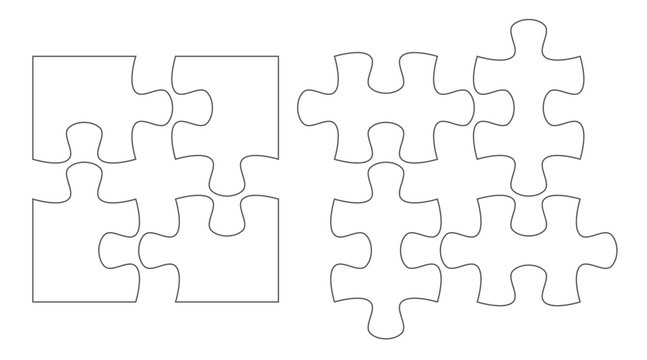 Set of puzzle pieces. Jigsaw puzzle four vector flat blank templates set