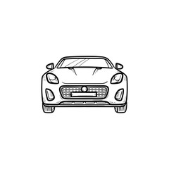 Car front view hand drawn outline doodle icon. Automobile and speed vehicle, drive and travel, road concept. Vector sketch illustration for print, web, mobile and infographics on white background.