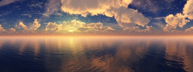 Panorama of sea sunset, ocean sunrise, seascape,
