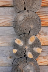 Background of wooden logs. Texture of wooden boards. Natural pattern of pine. Blank for designer in minimalism style