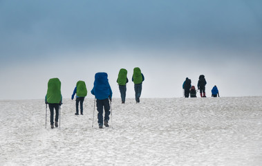Snowed summer hiking trails near the Hrafntinnusker (Obsidian Reef) Campsite  in the Fjallabak...