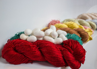 Colored silk threads and silk cocoons