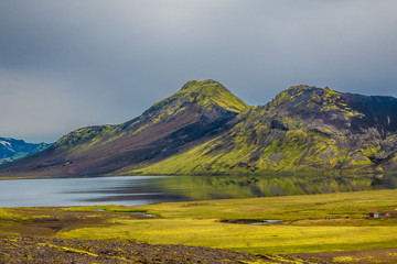 Otherwordly beautiful landscapes of Alftavatn in the Fjallabak Nature Reserve in the Highlands of Iceland. In the middle of the famous Laugavegur hiking trail.