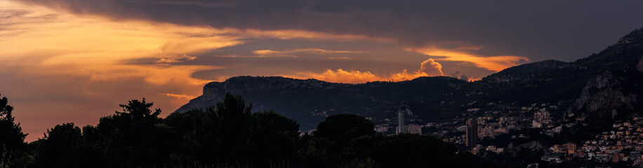 Tête de Chien (Dog's Head) at sunset, near the medieval village of La Turbie and above the Principality of Monaco, in French Riviera, Cote d’Azur, France