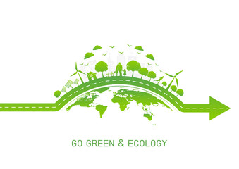 Green city on earth for Go green and Ecology friendly concept, Vector illustration