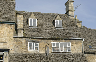 Subsidence damage at windows in a medieval house in the Cotswolds region of England - 224563264