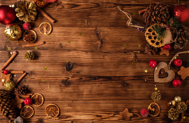 Wooden table with Christmas decoration