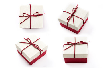 gift boxes collage seen from different angles isolated on white background
