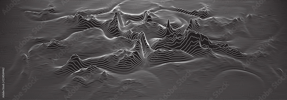 Poster vector 3d echo audio wavefrom spectrum. music waves oscillation graph futuristic visualization. blac