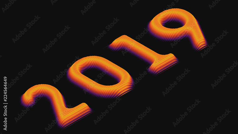 Poster 2019 happy new year. vector background with embossed sliced volumetric 2019 colorful numbers for you