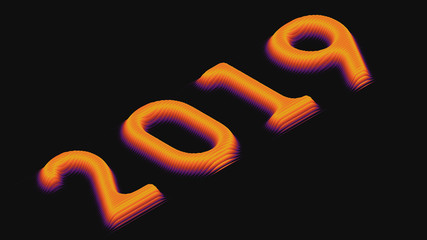 2019 Happy New Year. Vector background with embossed sliced volumetric 2019 colorful numbers for your greetings card and designs. Abstract modern conceptual illustration.