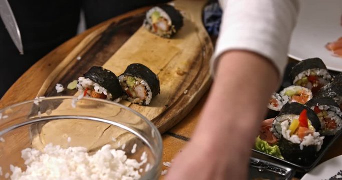 Preparing sushi at home