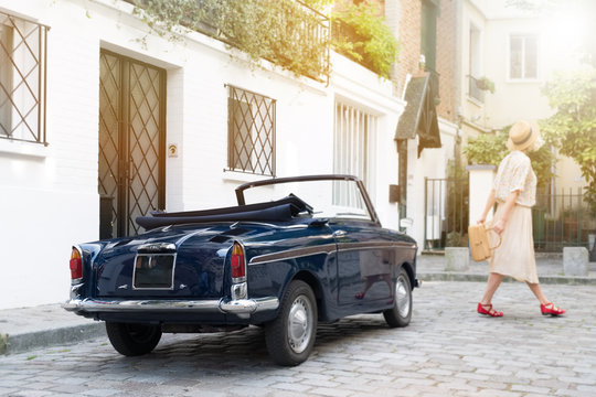 paris r&eacute;tro vintage femme mode pav&eacute; voiture rue parisien parisienne d&eacute;capotable collection vieux lumineux