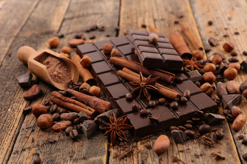 chocolate bar and spices