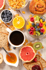 coffee cup with fruit and bread