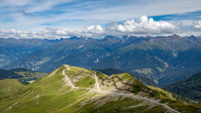 Panoramic view on a ridge on Mount Furgler, Alps Austria.