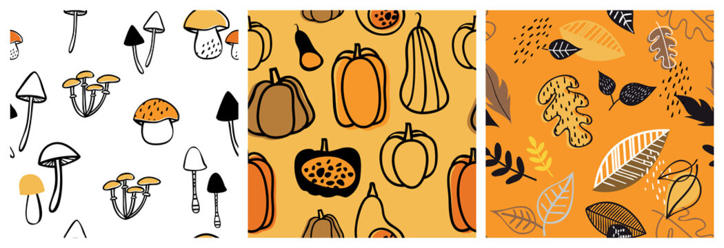 Autumn pattern set. Perfect for wallpaper, gift paper, pattern fills, web page background, autumn greeting cards. fall and hall oween vector illustration