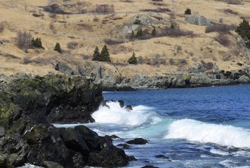 seascape along  a rugged shoreline during early Spring,  near Torbay on the Killick Coast NL Canada