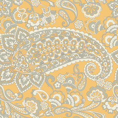 Paisley seamless pattern with flowers in indian style. 