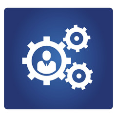 business people and gears icon in blue background