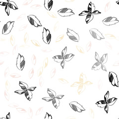 Light Orange vector seamless doodle pattern with leaves.