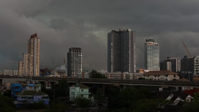storm coming to a residencial district of bangkok during rainy season , fast motion timelpase