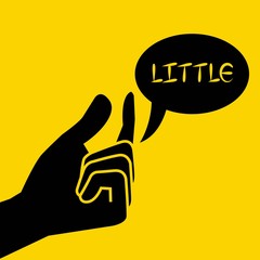 hand gesture and speech bubble with little message on yellow background