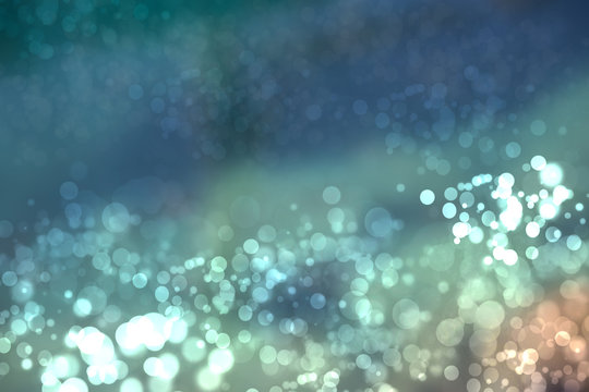 Abstract Blue Lightening Bokeh Circles From Unterwater Bubbles. Beautiful Blue Illustration.